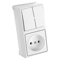 Вимикач 2-клавішний + Розетка вертикальна VIKO Vera Білий (90681089)