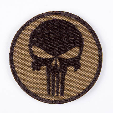 Вишитий шеврон "Punisher Каратель" круглий на липучці (койт коричневий), фото 1
