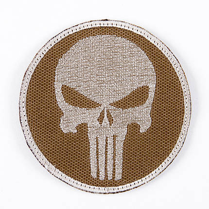 Вишитий шеврон "Punisher Каратель" круглий на липучці (койот бежевий), фото 1