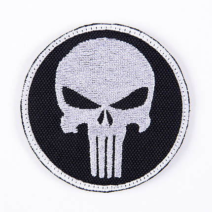 Вишитий шеврон "Punisher Каратель" круглий на липучці (Чорно білий), фото 1