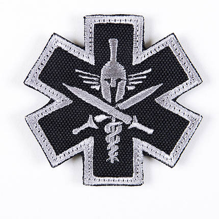 Нашивка на липучці Медична зірка Spartan чорно-сіра, фото 1