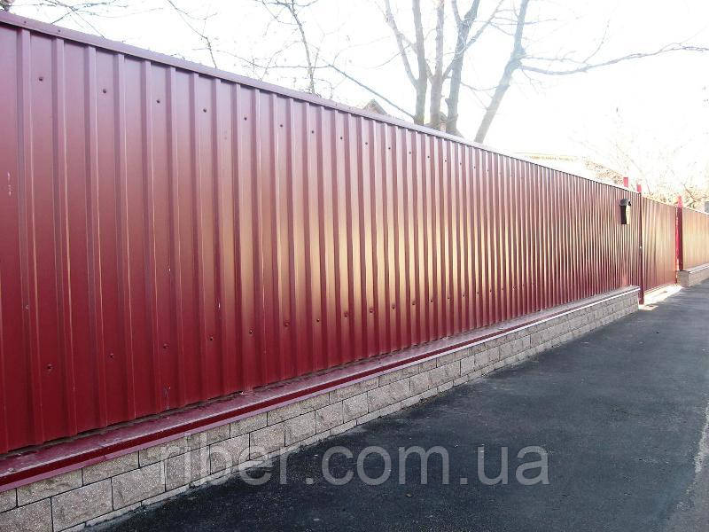 Профнастил ПС 8 - 0,40 мм 1200х1700, RAL 3005 (винно-червоний)