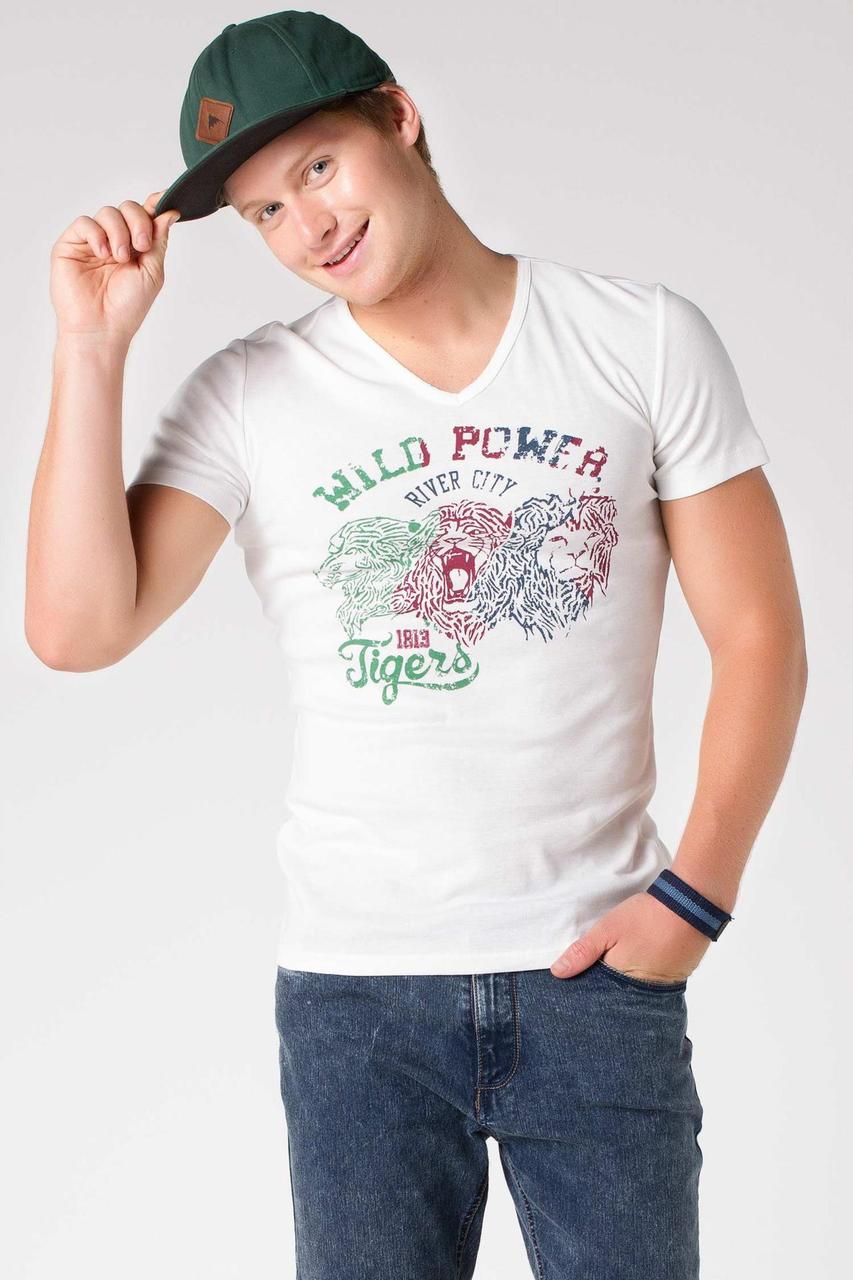 Чоловіча футболка De Facto білого кольору з написом на грудях Wild power