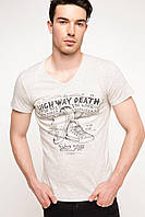Чоловіча футболка De Facto бежевого кольору з написом на грудях High way death