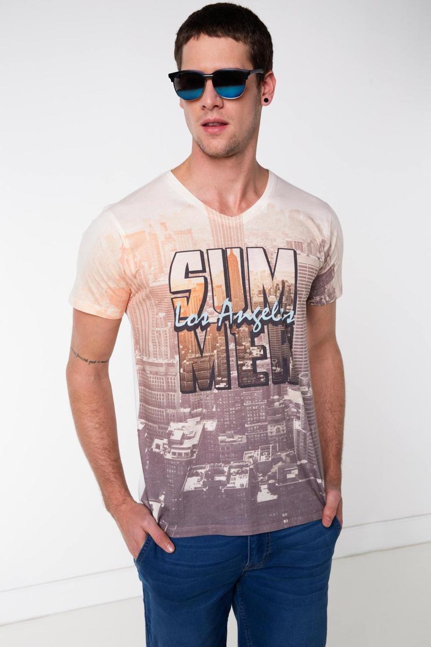 Чоловіча футболка біла De Facto/Де Факто з малюнком напис на грудях Los Angeles