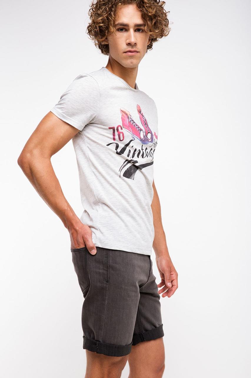 Чоловіча футболка De Facto світло-сірого кольору з малюнком і написом на грудях Vintage