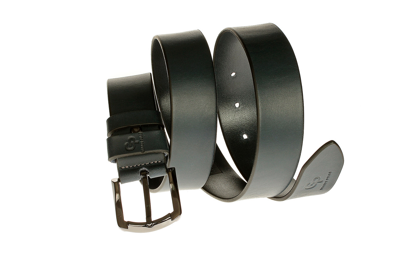 Чорний чоловічий ремінь з натуральної шкіри пояс для джинс та брюк Grande Pelle