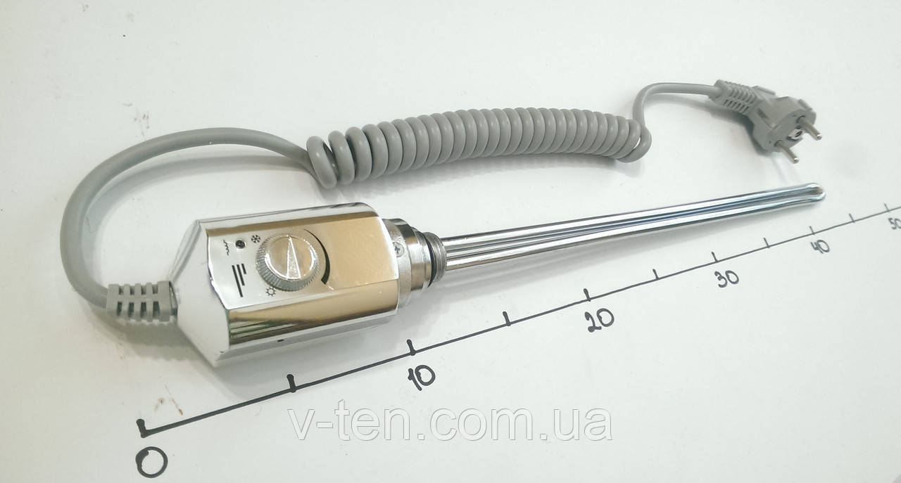 ТЕН 600W для сушки рушників з різьбою 1/2" і термостатом (хром)