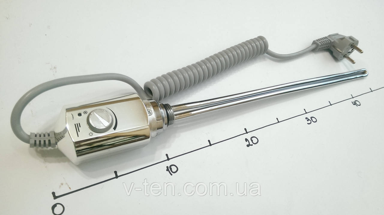 ТЕН 900W для сушки рушників з різьбою 1/2" і термостатом (хром)