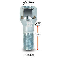 Болт колісний 072105 L M12X1,25X27 Цинк Конус з виступом, полегшений, ключ 17мм