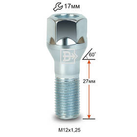 Болт колісний 072105 L M12X1,25X27 Цинк Конус з виступом, полегшений, ключ 17мм