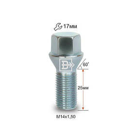 Болт колісний 074100 Z M14X1.5X25 Цинк Конус з виступом ключ 17 мм