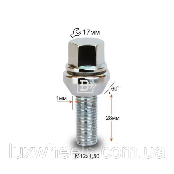 Болт колісний 175110 PCD M12X1,5X28 Хром Підлаштування конус +-1мм ключ 17мм