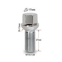 Болт колесный 184105 Cr M14X1,5X27 Хром Сфера с выступом ключ 17 мм