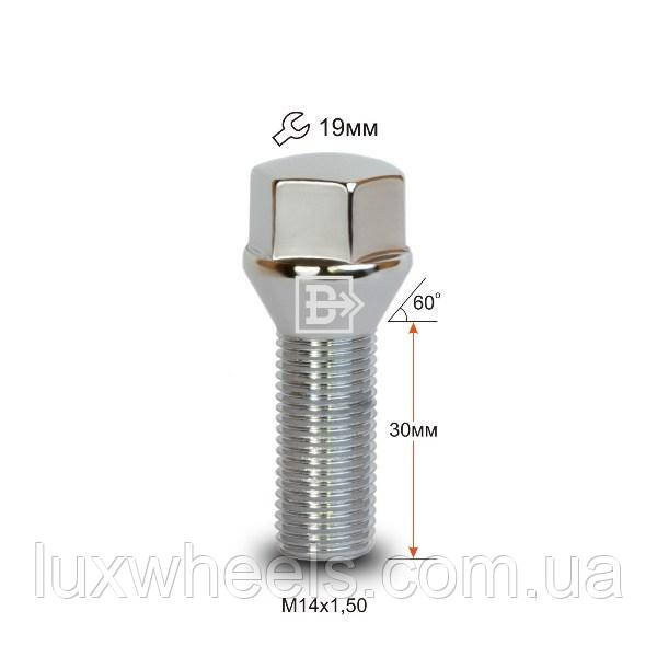 Болт колісний 1974120 Cr M14X1,5X30 Хром Конус з виступом, ключ 19 мм