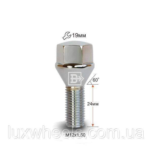 Болт колісний 1975095 Cr M12X1,5X24 Хром Конус з виступом, ключ 19 мм Logan