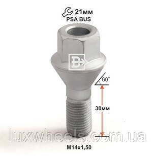 Болт колісний 214120 D M14X1,5X30 Дакромет ключ 21 PSA
