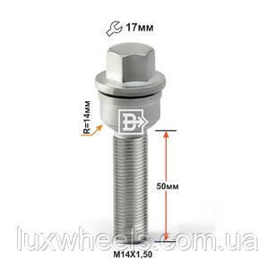Болт колісний T184195 M14X1,5X50 вращ.Сфера Дакромет Touareg, фото 1