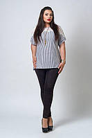 Красивая льняная летняя блуза большого размера с гипюровой вставкой р.52 52, Серый