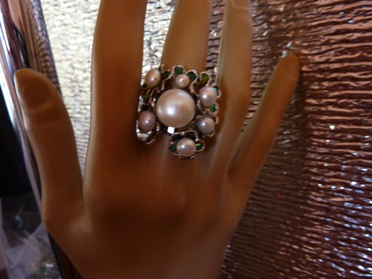 Серебряное кольцо с натуральным жемчугом и эмалью - фото 1 - id-p547575254