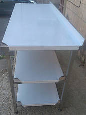 Стіл виробничий з нержавіючої сталі з бортом, двома верхніми та двома нижніми полицями, фото 4