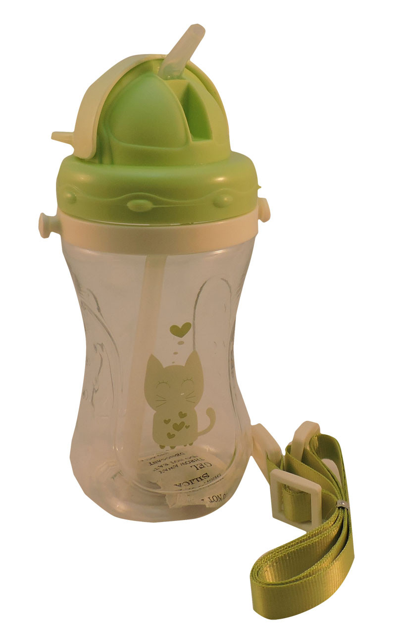 Дитяча пляшка для води з трубочкою 450 мл., зелена (209)