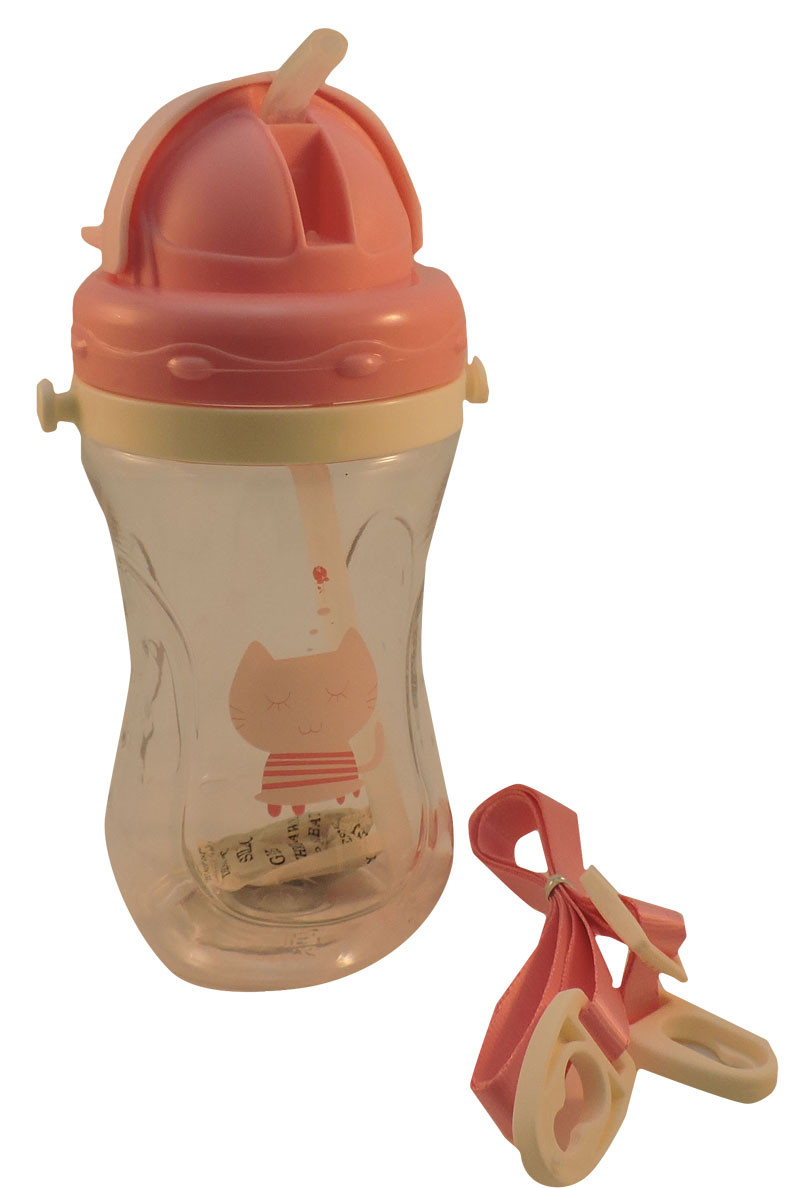 Дитяча пляшка для води з трубочкою 450 мл., рожева (209-1)