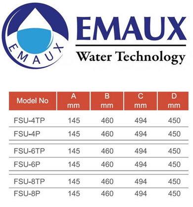 Габаритні розміри фільтраційних установок Emaux серії FSU Габаритні розміри фільтраційних установок Emaux серії FSU