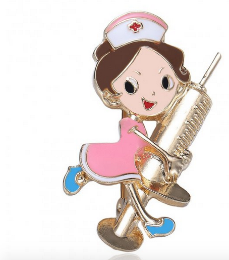 

Брошь женская BROCHE бижутерия с эмалью Медицина Медсестра и Шприц разноцветная