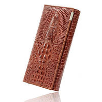 Женский кошелек из натуральной кожи с 3D изображением крокодила светло-коричневый