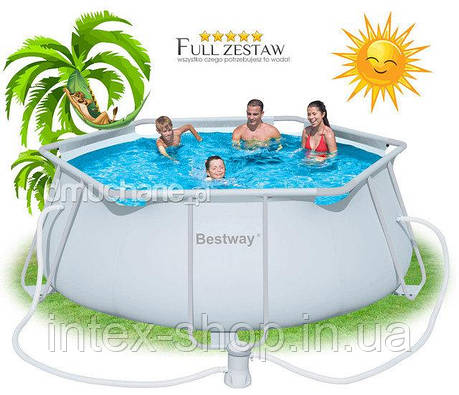 Каркасний шестикутний басейн Bestway 56245, розмір 356 см х 102 см, фото 1
