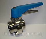 Заслінка нержавіюча дискова поворотна зовнішня різьба GENEBRE тип 2941 AISI304 Ду65 Ру10, фото 3