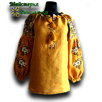 Вишиванка жіноча на жовтому льоні "Букет троянди"