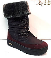 Дутики сапоги-ботинки женские зимние синие, черные, бордовые 0427КФМ