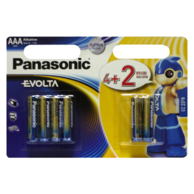 ТМ "PANASONIC" Элемент питания Батарейки Evolta AA LR06 BLI (4+2) Alkaline (палец) (6 шт/уп) - фото 3 - id-p548899430