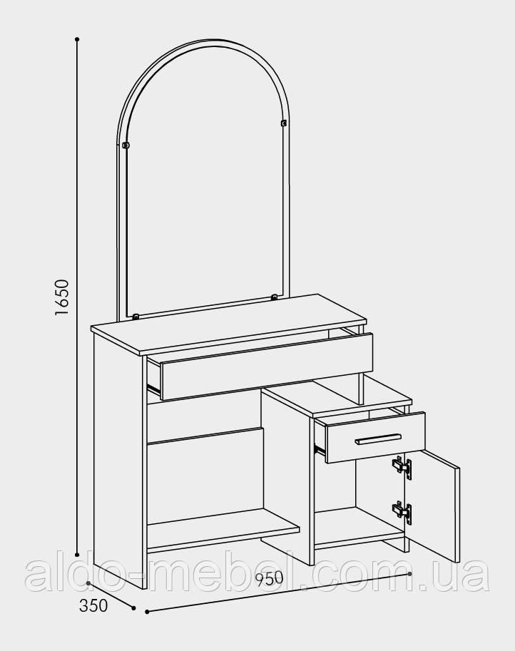 Трюмо - 1 Общие габариты Ш - 950 мм; Г - 350 мм; В - 1650 мм (Эверест) - фото 3 - id-p548943241