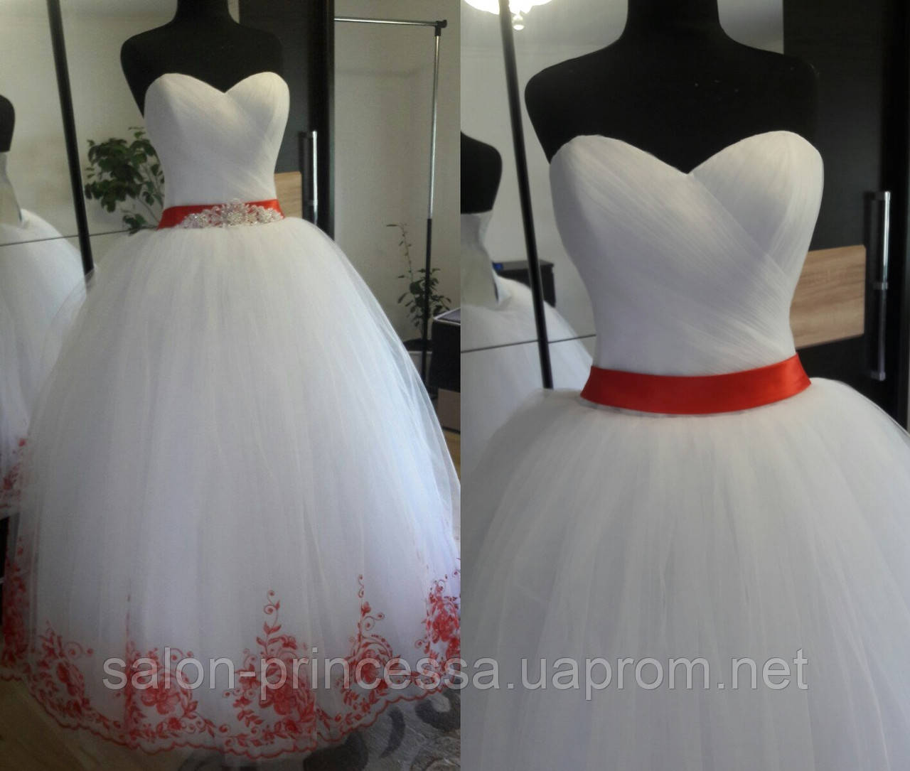 Свадебное платье с красным декором "Лилия" - фото 1 - id-p549259078
