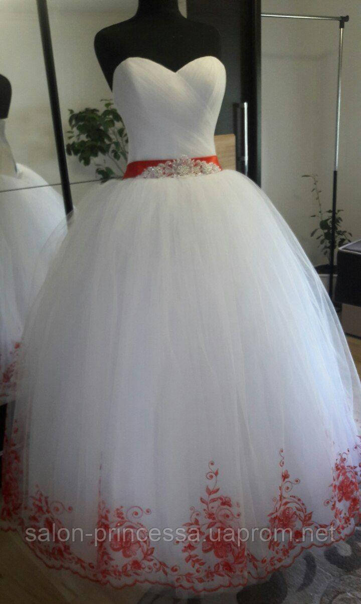 Свадебное платье с красным декором "Лилия" - фото 2 - id-p549259078