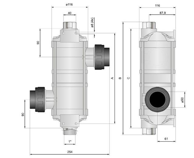 габарити теплообмінника Pahlen Hi–Temp HT 75 кВт габарити теплообмінника Pahlen Hi–Temp HT 75 кВт