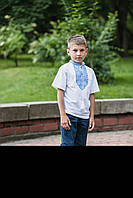 Вишиванка-футболка шкільний для хлопчика біла з синьою вишивкою