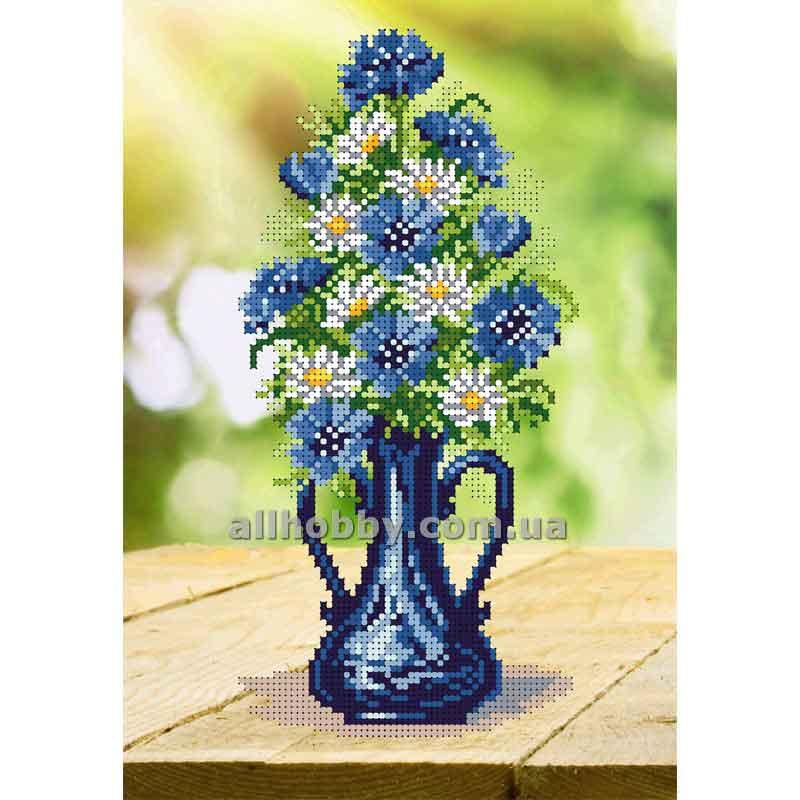 Схема для вишивання бісером Букет волошок з ромашками БИС4-107 (А4), фото 1