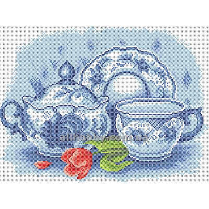 Схема для вишивання бісером Гжель і тюльпан БИС3-8 (А3), фото 1