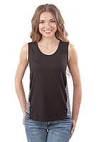 Черная майка с полосатыми вставками