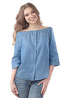Женская легкая голубая блузка с открытыми плечами