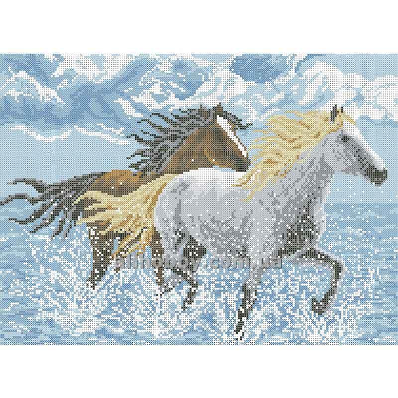 Схема для вишивання бісером Коні у воді БИС3-40 (А3), фото 1