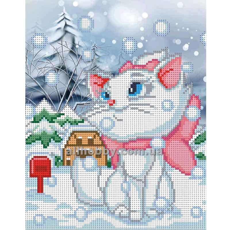 Схема для вишивання бісером Кітті взимку Біса4-40 (А4), фото 1