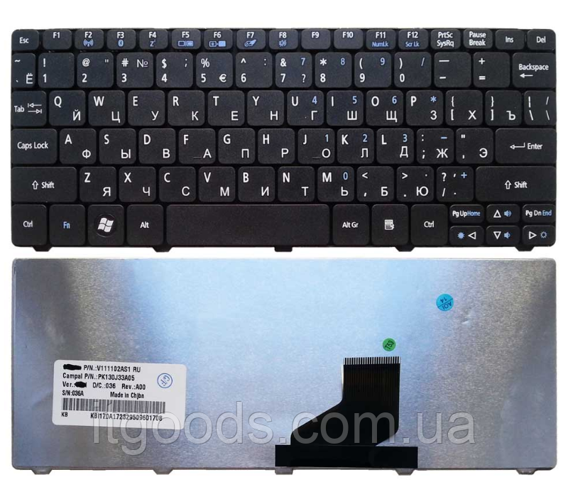 Клавиатура нетбука Acer Aspire One 521 522 532 532H 533 D255 D255E D257 D260 D270 раскладка RU тип 2 - фото 1 - id-p549697870