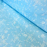 Поплін Люкс із ніжною білою гілочкою на бірюзовому тлі, ш. 220 см, фото 2