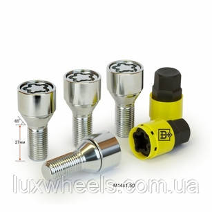 Болти секретні М14x1.5x27 Конус Кільце, що обертається Ключ 17-19 (Audi, Seat, Skoda, Mercedes, Volkswagen) неоригінальні диски, фото 1