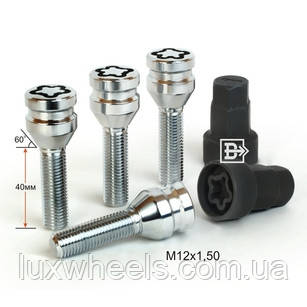 Болти секретні М12x1.5x40 Конус Ключ 17-19 (BMW, Daewoo, Dacia, Mini, Opel, Renault), фото 1